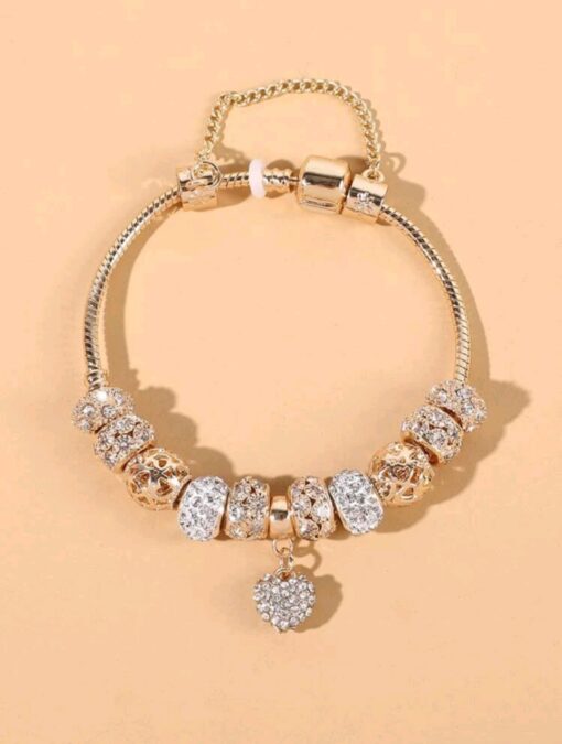 Gold Chain Charm & Heart Charm Bracelet