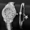 Rhinestone Silver Watch Set