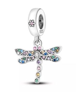 Sterling Silver Dangle Rainbow Dragonfly S925 Charm