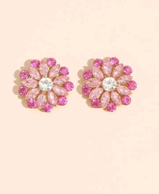 Floral Sparkling Pink Stud Earrings