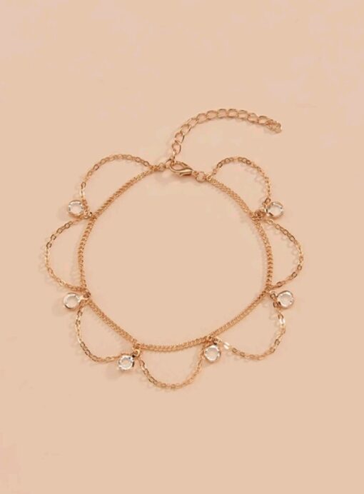 Sparkling Gold Layered Round Charm Anklet
