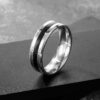Men's Stainless Steel Black Lined Silver Ring