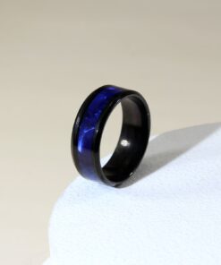 Men's Stainless Steel Dark Blue & Black Ring