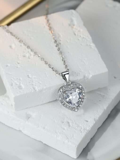 Sparkling Silver Heart Stone Necklace