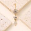 Gold & Sparkling Silver Flower Dangle Belly Ring
