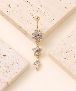 Gold & Sparkling Silver Flower Dangle Belly Ring