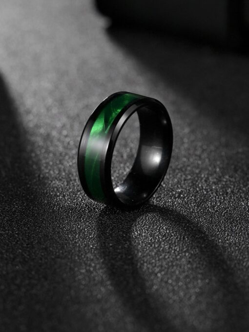 Men's Stainless Steel Dark Green & Black Ring
