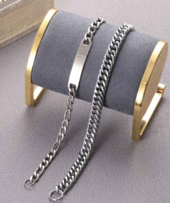 Men's Stainless Steel Silver Two Set Link Bracelet