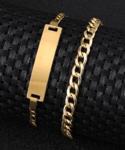 Men's Stainless Steel Gold Two Set Bracelet