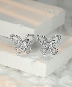 Butterflies Sparkling Silver Earrings