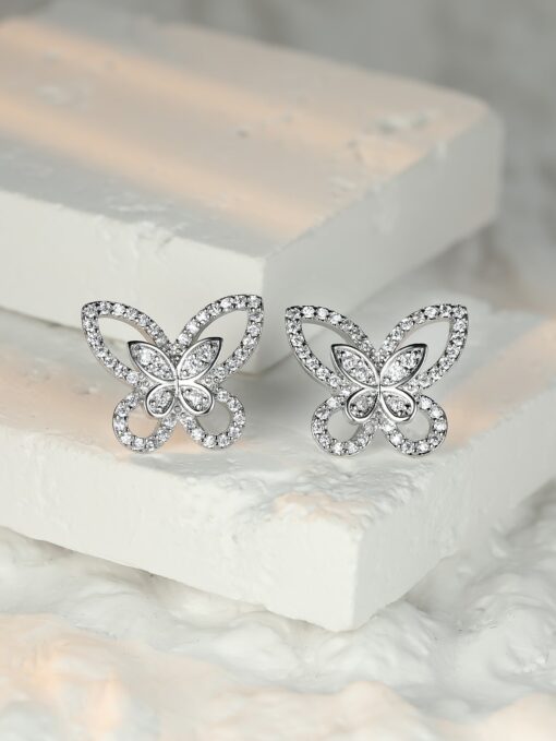 Butterflies Sparkling Silver Earrings