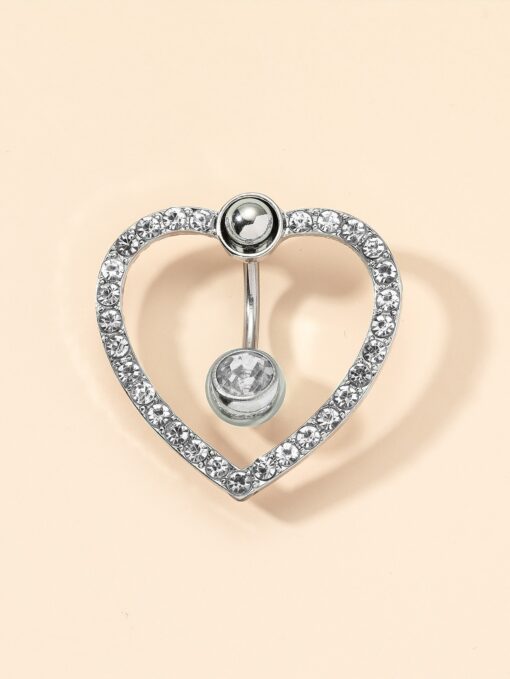 Silver Sparkling Heart Belly Ring