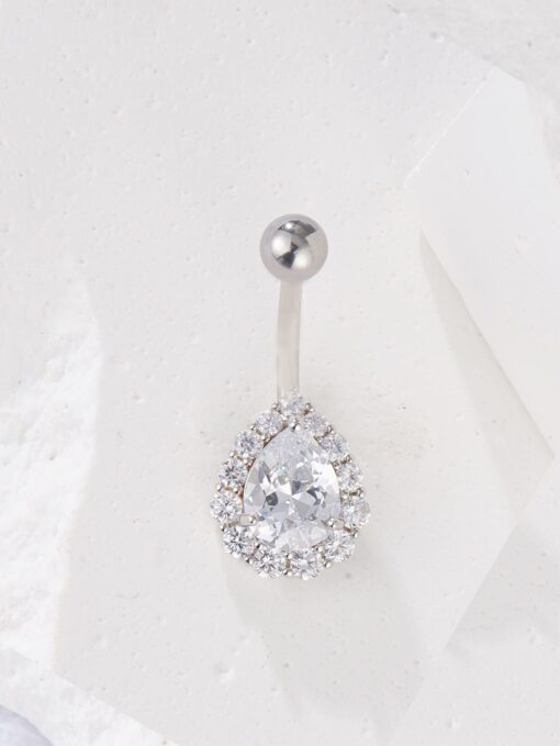 Sparkling Silver Water Drop Belly Ring