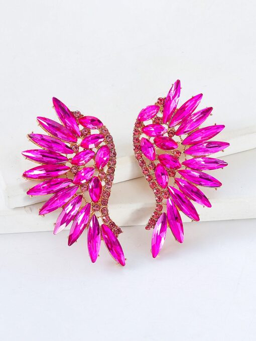 Sparkling Pink Petal Wings Stud Earrings