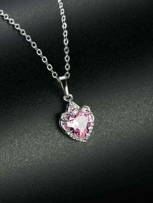 Pink & Silver Sparkling Heart Necklace