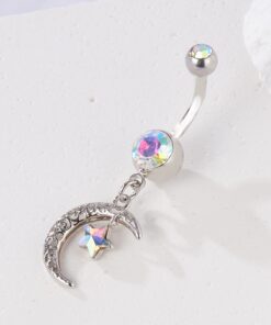Crystal Star & Moon Dangle Belly Ring