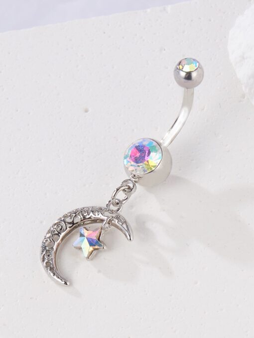 Crystal Star & Moon Dangle Belly Ring