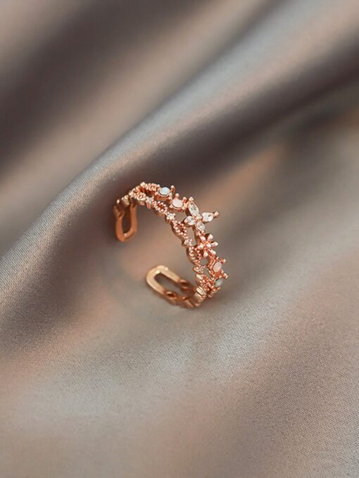 Floral Rose Gold Adjustable Sparkling Ring