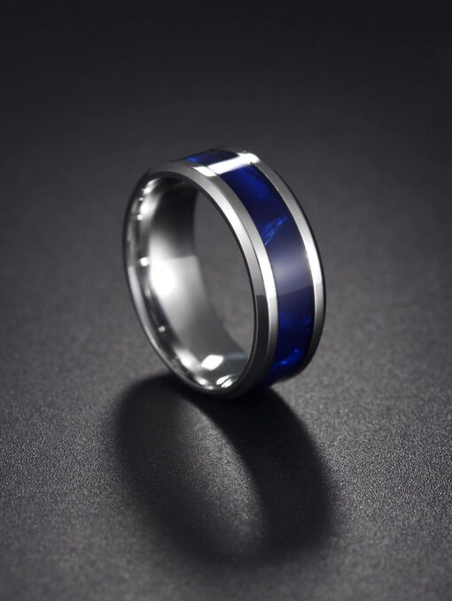 Men's Stainless Steel Dark Blue & Silver Ring