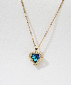 Deep Blue Sparkling Heart Necklace