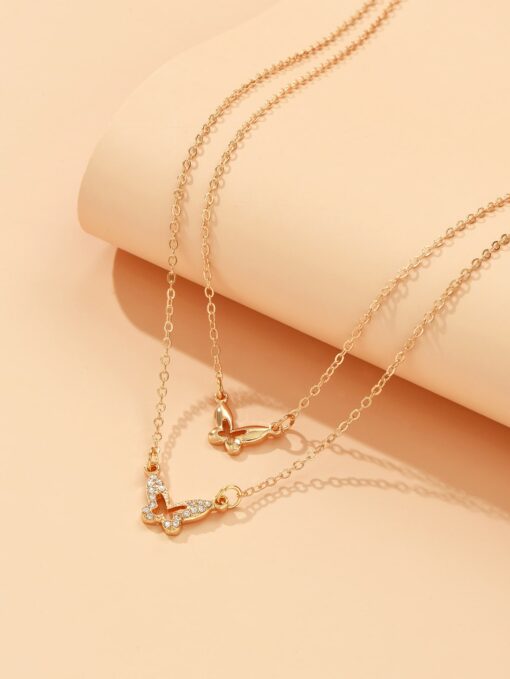 Gold Necklace Layered Sparkling Butterfly