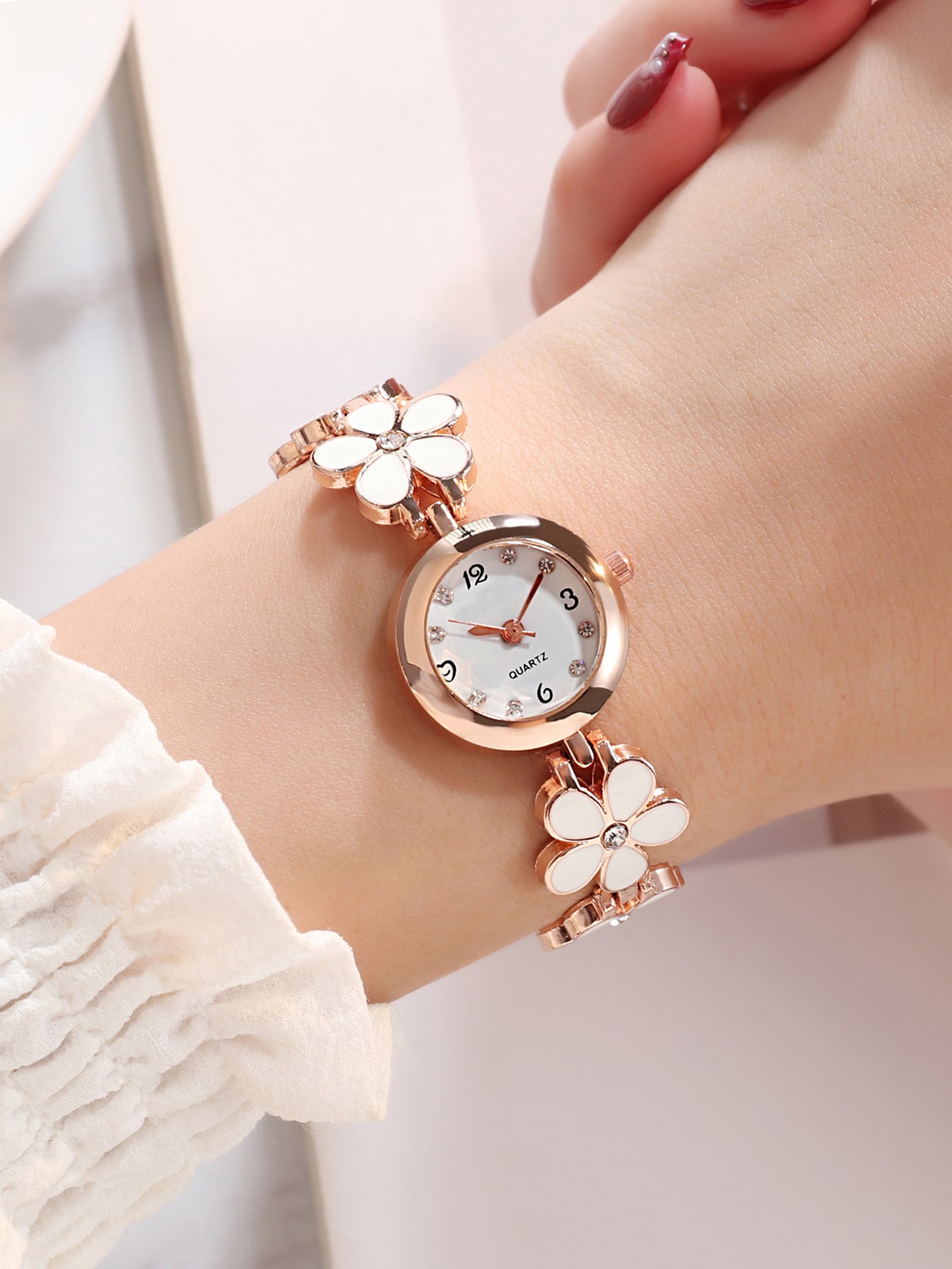 Sekonda Ladies Rose Gold Plated Flower Watch & Ball Bracelet Set