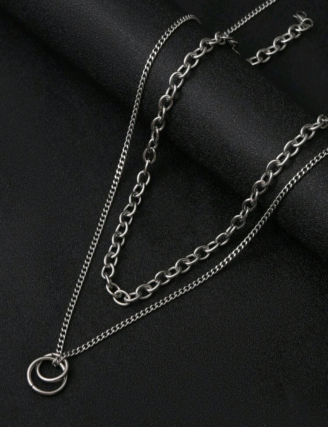 Men's Stainless Steel Two Set Silver Link Chain - Sparkling Stones