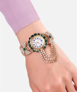 Gold Watch Sparkling Green Bracelet Watch
