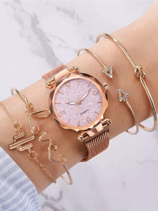 Wrist Watch Sparkling Rose Gold & Pink Set