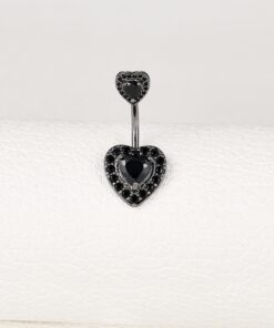Black Heart Sparkling Doubled Belly Ring