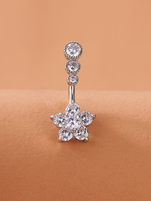 Triple Circle & Flower Sparkling Belly Ring