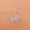 Bow & Heart Sparkling Pink & Silver Belly Ring