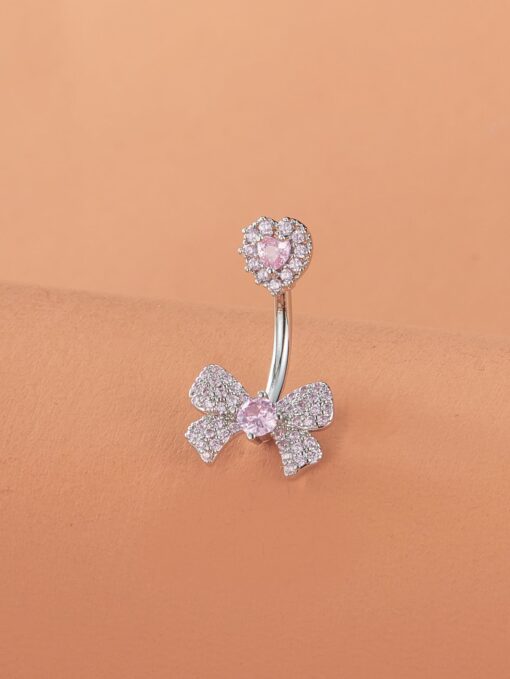 Bow & Heart Sparkling Pink & Silver Belly Ring