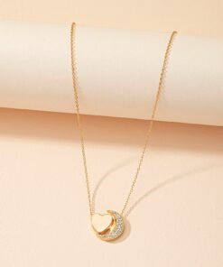 Gold Necklace Heart & Sparkliing Moon