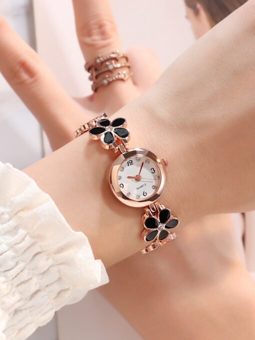 Wrist Watch Black Floral Bracelet Watch