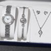Silver Watch Sparkling Jewellery Set