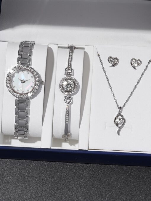 Silver Watch Sparkling Jewellery Set