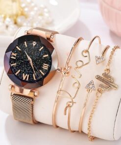 Wrist Watch Gold Sparkling Set