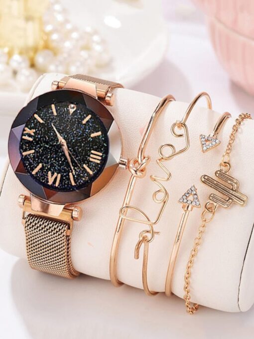 Wrist Watch Gold Sparkling Set