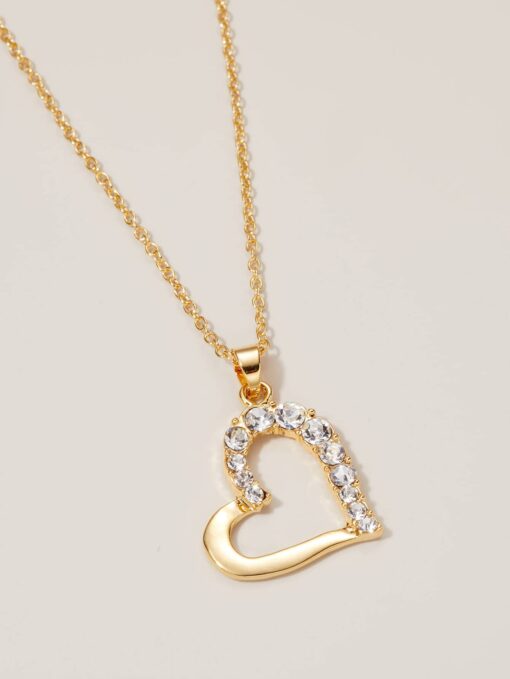 Gold Necklace Heart Sparkling