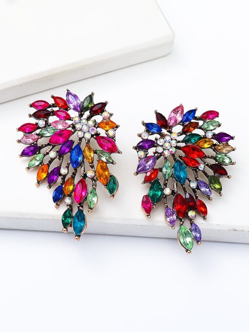 Feathered Flower Sparkling Rainbow Stud Earrings