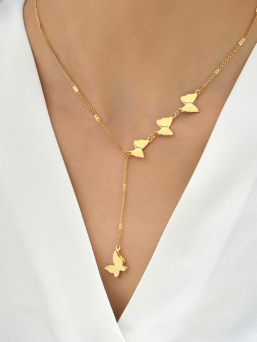 Gold Necklace Butterfly Dangle
