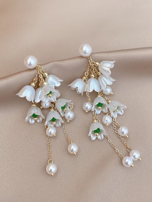 Pearl Earrings Dangle Floral Stud Earrings