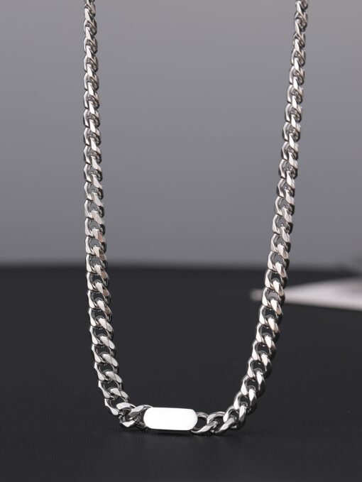 Men's Stainless Steel Silver Rectangle Chain
