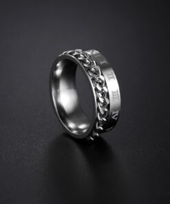 Men's Stainless Steel Silver Twined & Engraved Ring