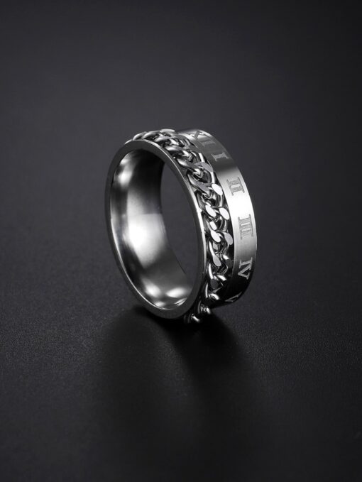 Men's Stainless Steel Silver Twined & Engraved Ring - Sparkling Stones