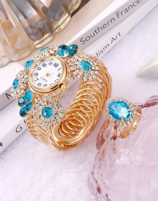 Wrist Watch Bracelet Watch Sparkling Blue Set
