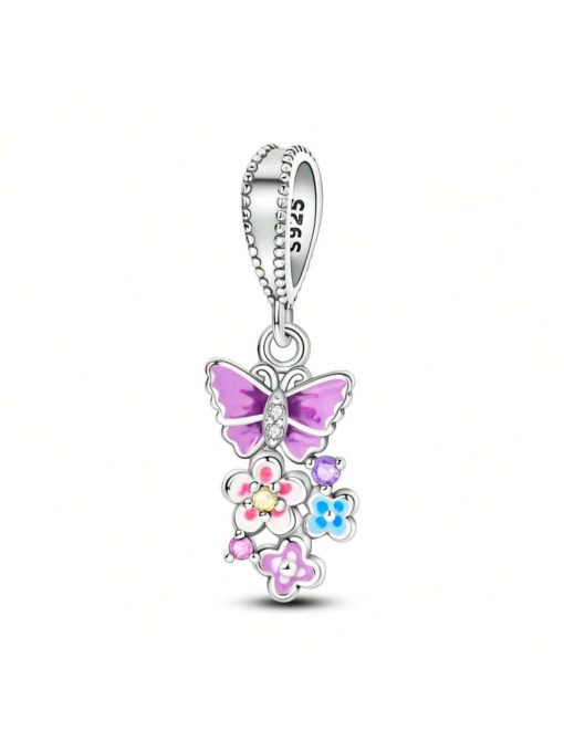 sparkling stones flowers & butterflies charm sterling silver