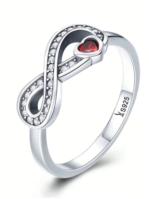 Sterling Silver Red Heart Infinity Ring S925