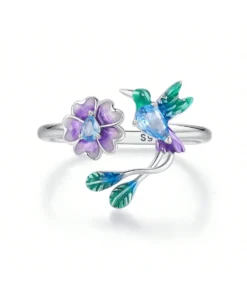 bird & flower sterling silver ring s925